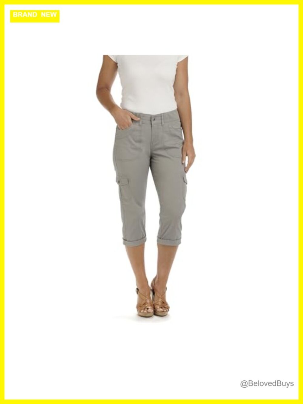 Relaxed Fit Knit Waist Cargo Capri Pants Stretch Twill Cropped